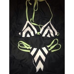 Neon green and striped bikini
